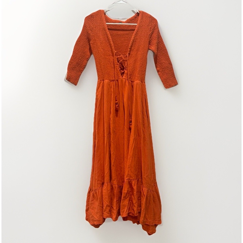 Free People Perfect Solution Maxi Dress Burnt Orange Bohemian Hippie Sz XS